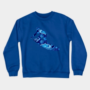 DYNAMIC SURFER DUDE MANDALA, ZENTANGLE DESIGN, BLUE SURFBOARD Crewneck Sweatshirt